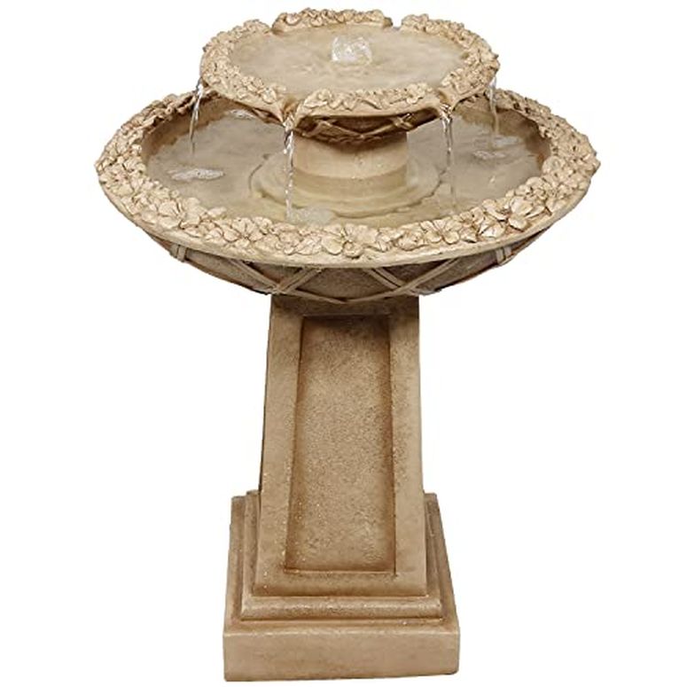 ガーデン 噴水 インテリア噴水 置き型 噴水 滝のオブジェ ウォーターフォールファウンテン Sunnydaze 28-Inch Beveled Flower Outdoor Water Fountain - 2-Tier Backyard Water Feature & Bird Bath for The Patio or Yard 【並行輸入品】