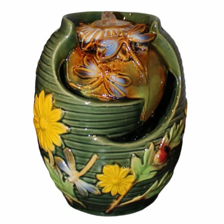 卓上 噴水 滝のオブジェ テーブルトップファウンテン インテリア噴水 Gift Essentials Tabletop Ceramic Water Fountain, Relaxing Bubbling Indoor Fountain (Dragonfly) 【並行輸入品】
