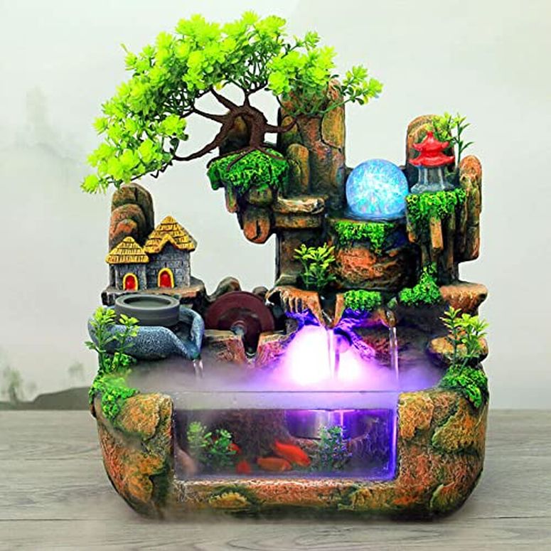 卓上 噴水 滝のオブジェ テーブルトップファウンテン インテリア噴水 Omosiroi Desktop Fountain Waterfall misting humidifier Fake Mountain Crafts Gift misting humidifier Fountain Fake Mountain Bonsai Home Decoration, Perfect for Office, 【並行輸入品】