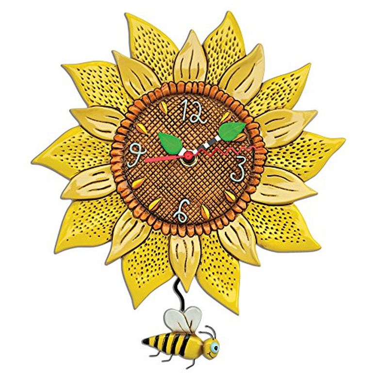 アレン デザイン 振り子時計 みつばちヒマワリ Allen Designs Bee Sunny Sunflower Wall Clock with Bee Pendulum 【並行輸入品】|MJ-MARKET