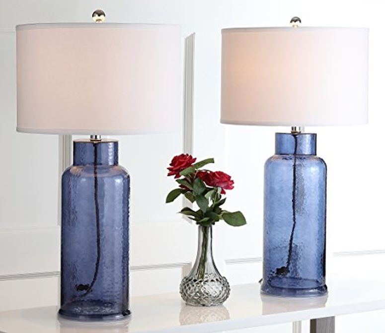 サファヴィヤ safavieh 時刻表照明ランプ サファビヤ サファヴィア SAFAVIEH Lighting Collection Glass Bottle Blue 30-inch Bedroom Living Room Home Office Desk Nightstand Table Lamp Set of 2 (LED Bulbs Included) 【並行輸入品】