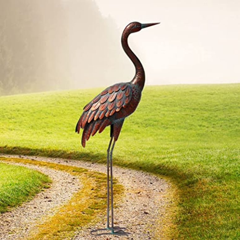 ガーデンライトLEDソーラーライト ソーラーパワー chisheen Outdoor Garden Crane Statues and Sculptures Metal Yard Art Statue for Garden Decoration Large Size 【並行輸入品】