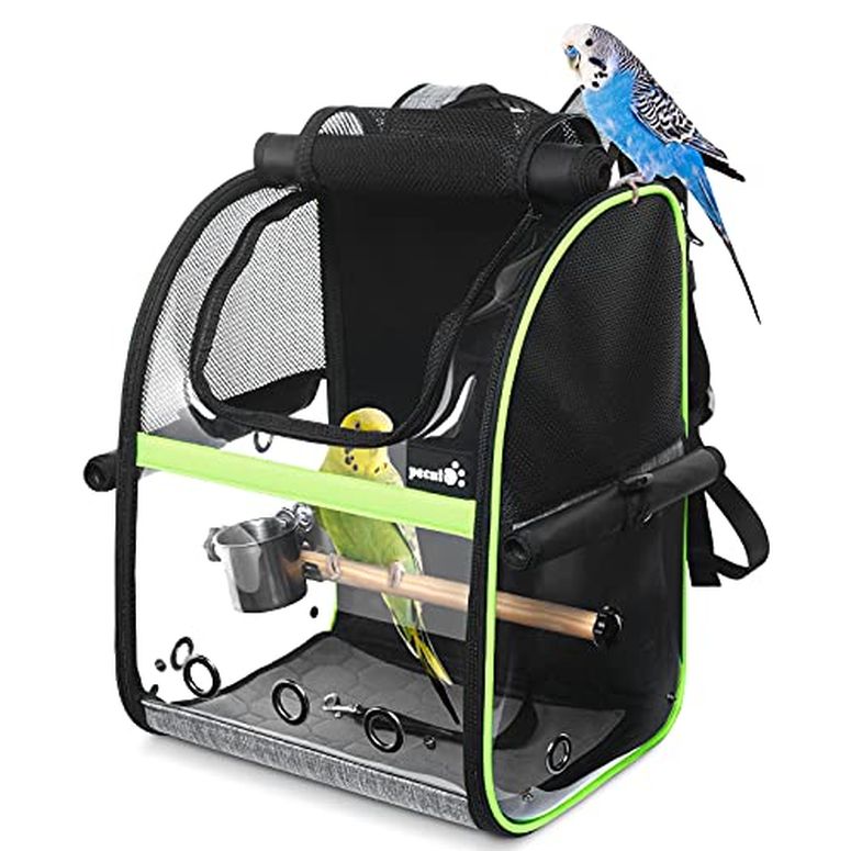 インコ 小鳥 バード トラベルキャリアー Pecute Bird Carrier Backpack, Parrots Bird Backpack with Visible Window, Adjustable Height Standing Perch, Feeding Cans, Waterproof Pads, Lightweight Foldable Birds Travel Cage for Hiking Campi 【並行輸入品】