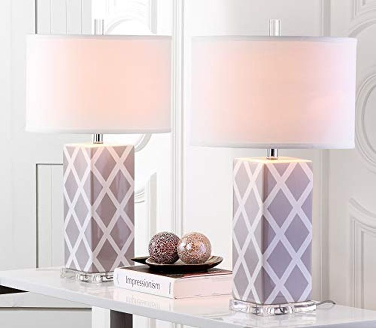 サファヴィヤ safavieh 時刻表照明ランプ サファビヤ サファヴィア SAFAVIEH Lighting Collection Garden Lattice Trellis Modern Contemporary Grey 27-inch Bedroom Living Room Home Office Desk Nightstand Table Lamp Set of 2 (LED Bulbs Includ 【並行輸入品】