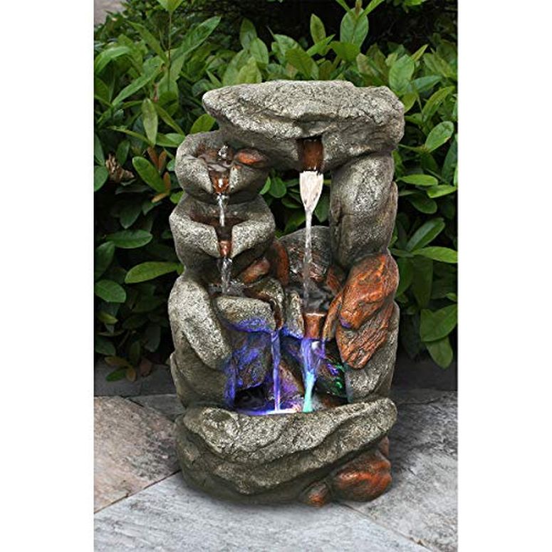卓上 噴水 滝のオブジェ テーブルトップファウンテン インテリア噴水 Hi-Line Gift Ltd. Stone Waterfall Fountain W/ 4 RGB LEDs, Grey 【並行輸入品】