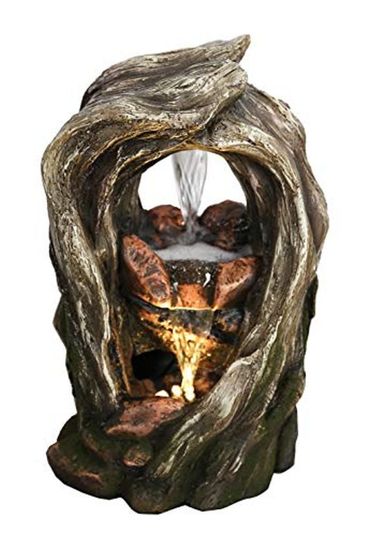 卓上 噴水 滝のオブジェ テーブルトップファウンテン インテリア噴水 Hi-Line Gift Ltd. TREETRUNK Tabletop Fountain with Warm White LED Lights, Natural/Brown 【並行輸入品】