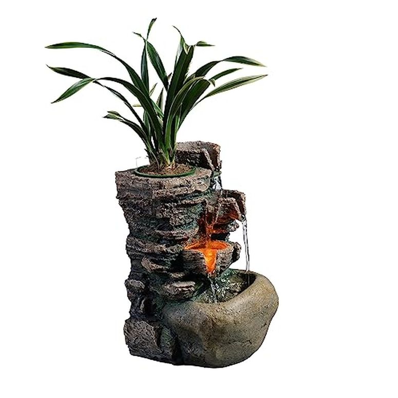 卓上 噴水 滝のオブジェ テーブルトップファウンテン インテリア噴水 Haobos Indoor 3-Tier Relaxation Tabletop Fountain, Automatic Pump with Power Switch, Natural River Rocks and Reflective Lighting Feature, EnviraScape Silver Springs 【並行輸入品】