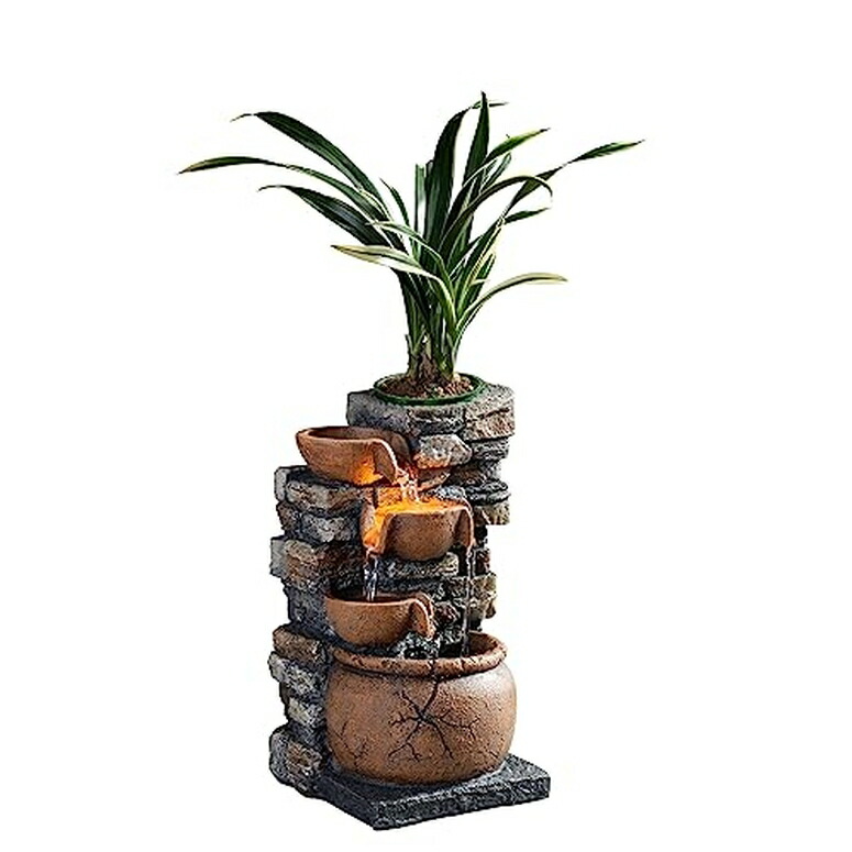 卓上 噴水 滝のオブジェ テーブルトップファウンテン インテリア噴水 Haobos Indoor Fountain 4-Bowl Rockery Soothing Sound Tabletop Fountains Home/Office Decor with a Small Plastic Pot to Grow The Plant by Yourself(Automatic Watering)(2 【並行輸入品】