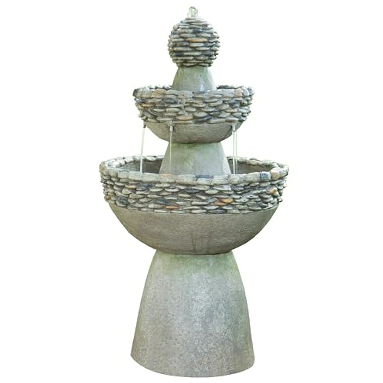卓上 吹き上げ 滝のオブジェ テーブルトップファウンテン 室内装飾吹き上げ Teamson Home Majestic 2 Tiered Stone Look Zen Pedestal Floor Waterfall Fountain with Pump for Outdoor Patio Garden Backyard Decking Decor, 37 inch Height, Gray 【並行輸入品】