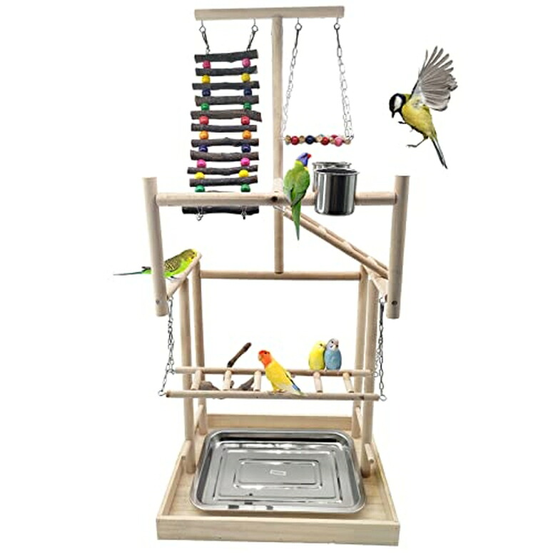 インコ 小鳥 バード トラベルキャリアー Hamiledyi Large Bird Playground 4 Layers Pet Parrot Playstand Gym Perch Wood Playpen for Parakeets Lovebirds Conure Cockatiel Cockatoos Finch Budgies or Other Small and Medium-Sized Birds 【並行輸入品】