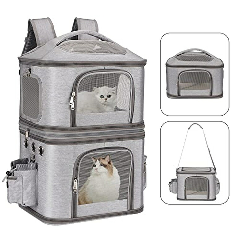 インコ 小鳥 バード トラベルキャリアー HOVONO Detachable Double Pet Carrier Backpack for Cats and Small Dogs, Cat Travel Carrier for 2 Cats, Perfect for Traveling/Hiking/Camping, Grey 【並行輸入品】|MJ-MARKET