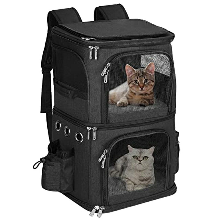 インコ 小鳥 バード トラベルキャリアー HOVONO Double-Compartment Pet Carrier Backpack for Small Cats and Dogs, Cat Travel Carrier for 2 Cats, Perfect for Traveling/Hiking/Camping, Black 【並行輸入品】