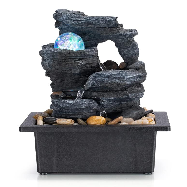 卓上 噴水 滝のオブジェ テーブルトップファウンテン インテリア噴水 Amootek Tabletop Fountain Rotating Ball Rock Waterfall Fountain Office Includes Many Natural River Rocks Decorated with Colorful Lights, 9.05\