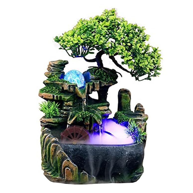 卓上 吹き上げ 滝のオブジェ テーブルトップファウンテン 室内装飾吹き上げ Xshelley Indoor Tabletop Fountains ， Rockery, Water,Fisherman, Plants, Desktop Fountain, atomizing humidifier Fountain, Home Office Desktop Decorations, Automatic Pump with Power Switch