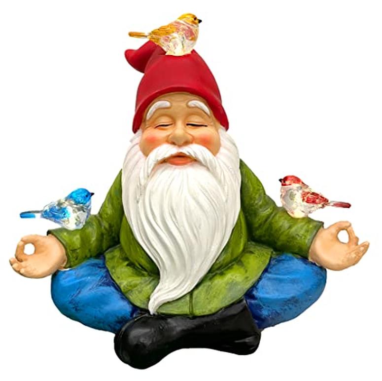 ガーデンライトLEDソーラーライト ソーラーパワー RAYWER Solar Powered Gnome with Red Hat and 3 Birds Decorated Solar Light, Garden Decorations Statues, Garden Light Decor for Lawn Ornaments, Resin Garden Figurines (Gnome with 3 Birds)