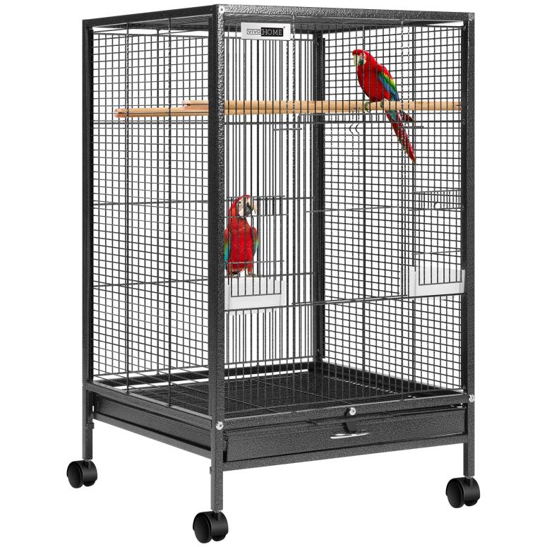 インコ 小鳥 バード トラベルキャリアー VIVOHOME 30 Inch Height Wrought Iron Bird Cage with Rolling Stand for Parrots Conure Lovebird Cockatiel Black