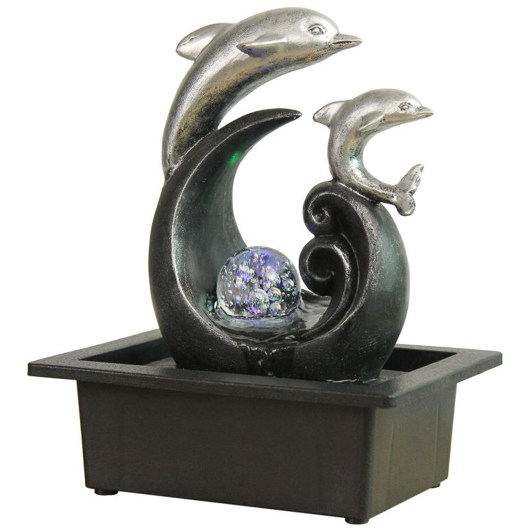 卓上 噴水 滝のオブジェ テーブルトップファウンテン インテリア噴水 TiCin Tabletop Water Fountain, Spinning Ball Light Fountain with Two Cute Dolphins, for Home Office Decor, Decorated with Colorful Lights and Rolling Ball 【並行輸入品】