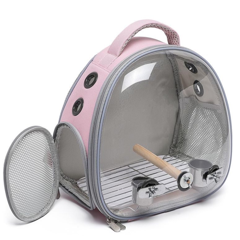 インコ 小鳥 バード トラベルキャリアー Ioview Bird Carrier Cage, Pet Travel Carrier Backpack with Standing Perch,Parrot Cockatiel Carrier Bag, Food Bowl for Lovebirds Conures Parakeet Budgie Canary & Small Animal (Pink+Accessories) 【並行輸入品】