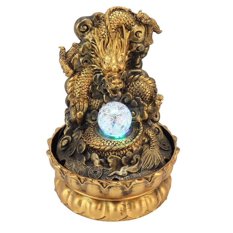 卓上 噴水 滝のオブジェ テーブルトップファウンテン インテリア噴水 Desktop Fountain Resin Dragon Statue LED Desktop Fountain Family Crea-tive Waterscape Chinese Waterscape Decoration Equipped with Silent Submersible Pump(Yellow) 【並行輸入品】