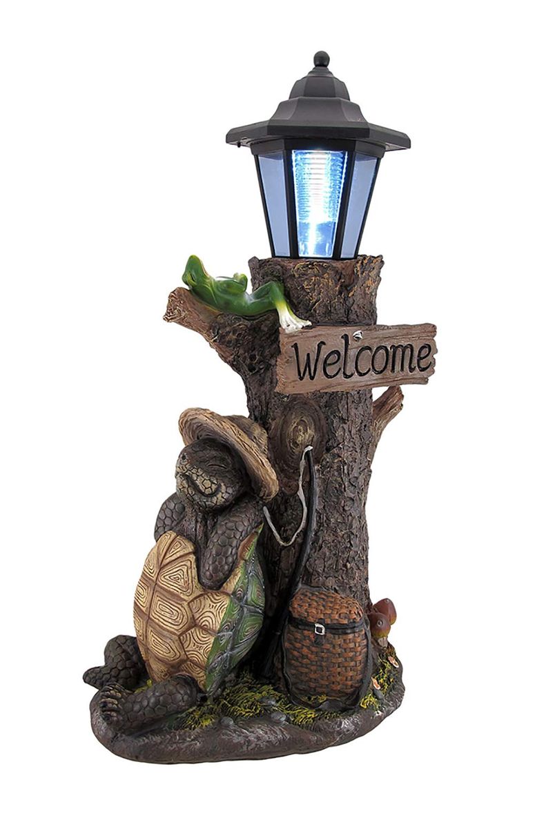 ガーデンライトLEDソーラーライト ソーラーパワー Turtle Won The Race Solar LED Welcome Statue Lantern 【並行輸入品】