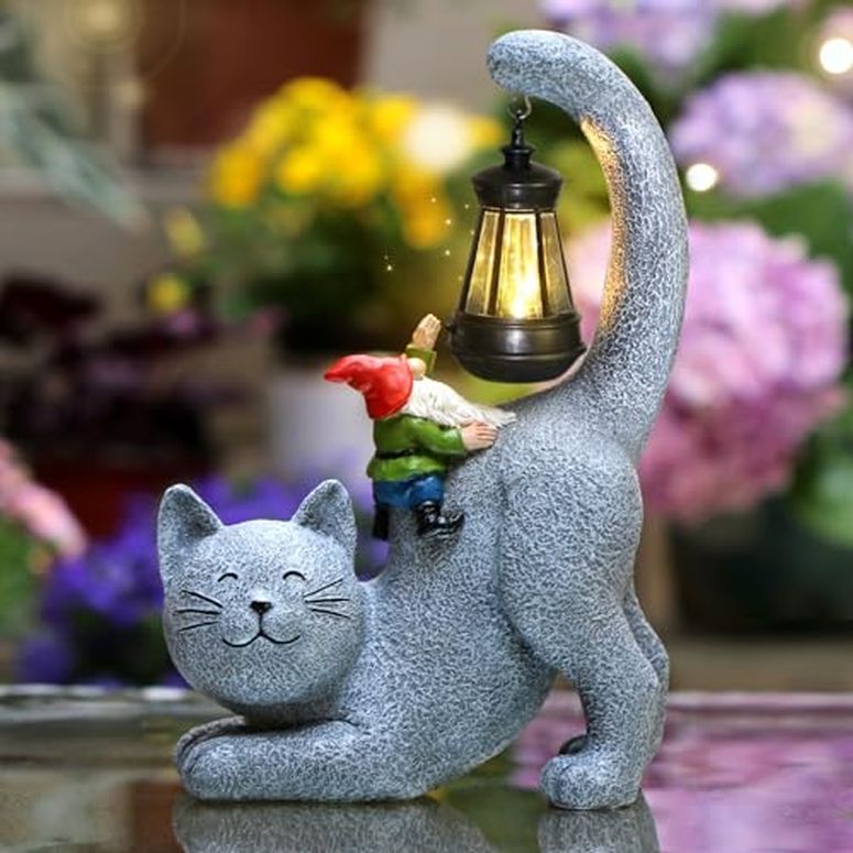 ガーデンライトLEDソーラーライト ソーラーパワー Snowrabbit Cat Statue Garden Decor with LED Lantern, Solar Cat Figurine for Outside -11\