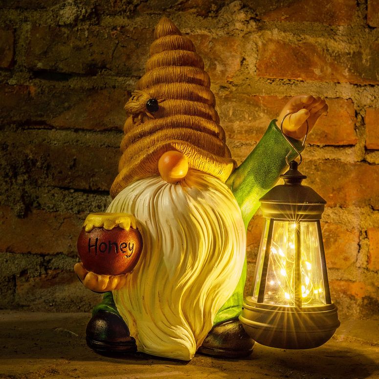 ガーデンライトLEDソーラーライト ソーラーパワー WONDHOME 12.3''Solar Gnome Statues Garden Decor Spring Honey Bee jar Gnome with LED Lantern Patio Yard Art, Christmas Gardening Birthday Gifts for Women Mom, Honey Bee Gnome 【並行輸入品】|MJ-MARKET