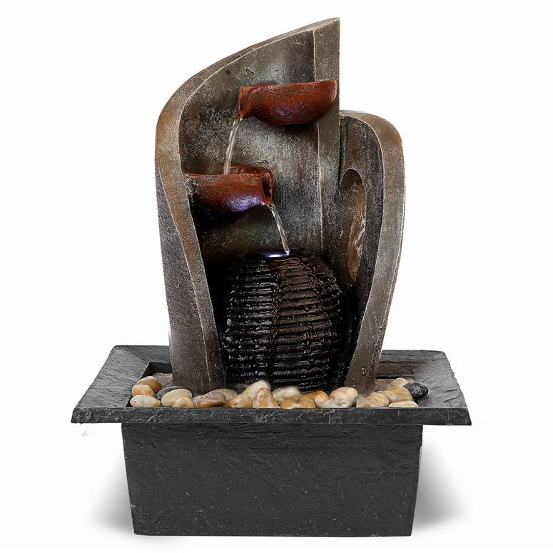 卓上 噴水 滝のオブジェ テーブルトップファウンテン インテリア噴水 16 inch Water fountains Indoor-3-tier garden fountains outdoor-Water fountain spilling into pots hung on monolithic water wall-with LED lights-Soothing indoor waterfa 【並行輸入品】