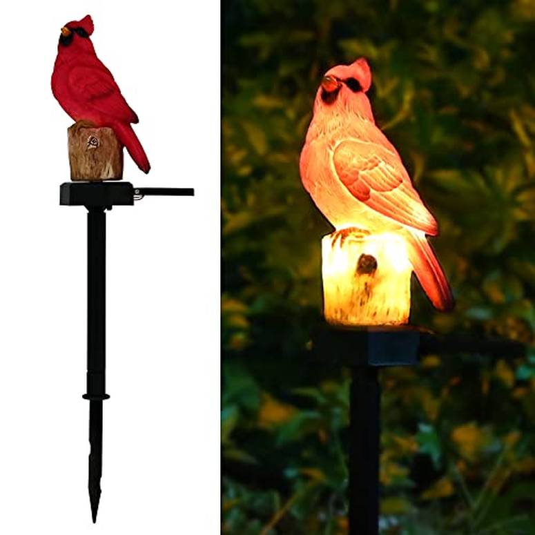 ガーデンライトLEDソーラーライト ソーラーパワー Juliahestia Cardinal Garden Decor Bird Figurine Solar Light Outdoor Stake Patio Yard Lawn Porch Cute Pathway Christmas Decorations Outside Gift Red 【並行輸入品】