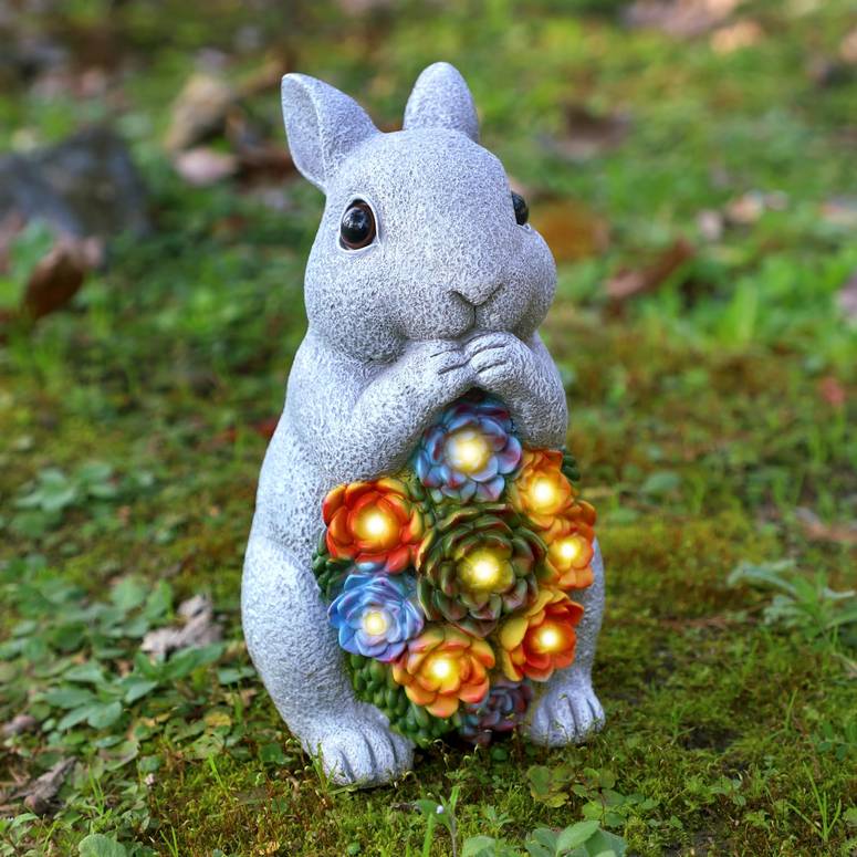 ガーデンライトLEDソーラーライト ソーラーパワー FORUP Solar Garden Outdoor Statues, Bunny Garden Statue with Succulent, Resin Rabbit Figurine Garden Lawn Ornaments with 8 LED Lights, Rabbit Statue for Outdoor Lawn Yard Garden Decora 【並行輸入品】