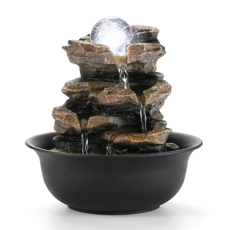 卓上 噴水 滝のオブジェ テーブルトップファウンテン インテリア噴水 WICHEMI Indoor Fountains Tabletop Fountain Waterfall Fountain Indoor Water Feature Stacked Rocks Feng Shui Zen Meditation Relaxation Desktop Fountain with LED Light f 【並行輸入品】