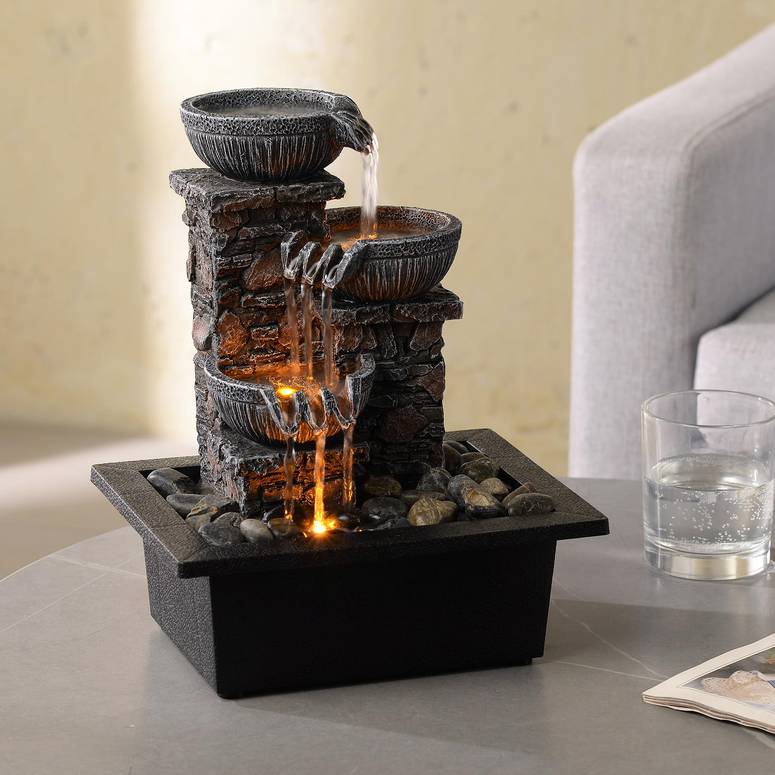卓上 吹き上げ 滝のオブジェ テーブルトップファウンテン 室内装飾吹き上げ Kalona Tabletop Fountain 3 Bowls with LED Light Soothing Water Flowing Sound Fountain Zen/Meditation Home/Office Decor Home D?cor Relaxation Indoor (23113) 【並行輸入品】