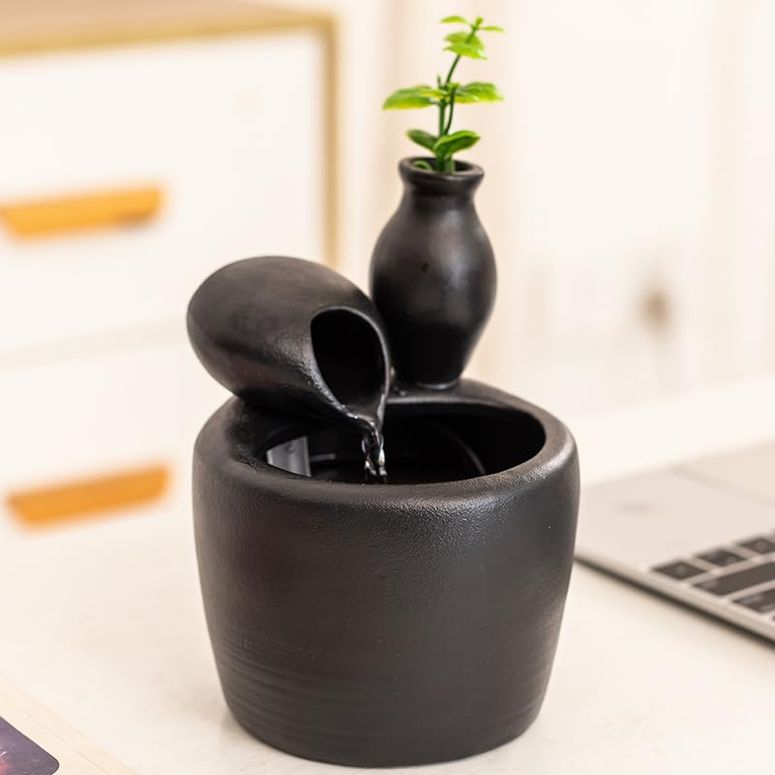 卓上 噴水 滝のオブジェ テーブルトップファウンテン インテリア噴水 fountain ceramic mini modern design water feature indoor tabletop desktop home decoration office kitchen gift (Black) 【並行輸入品】