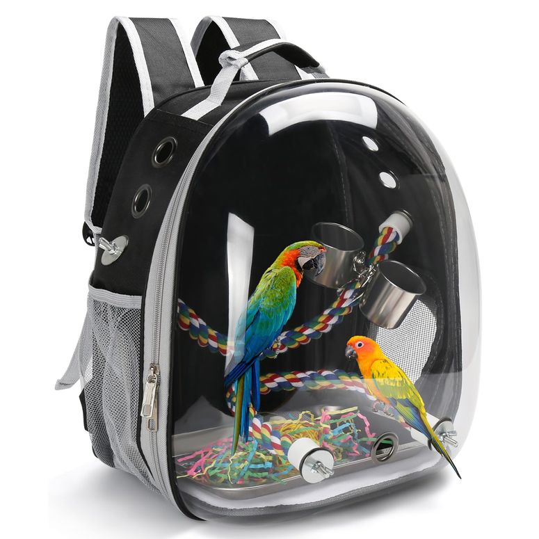 インコ 小鳥 バード トラベルキャリアー Bird Travel Backpack Carrier, Bird Cage for Small Medium Size Bird Parakeet Budgies Cockatiel, Space Capsule Clear Bubble Window with Stainless Steel Tray Food Bolw Standing Perch (Black) 【並行輸入品】｜MJ-MARKET 16,614円