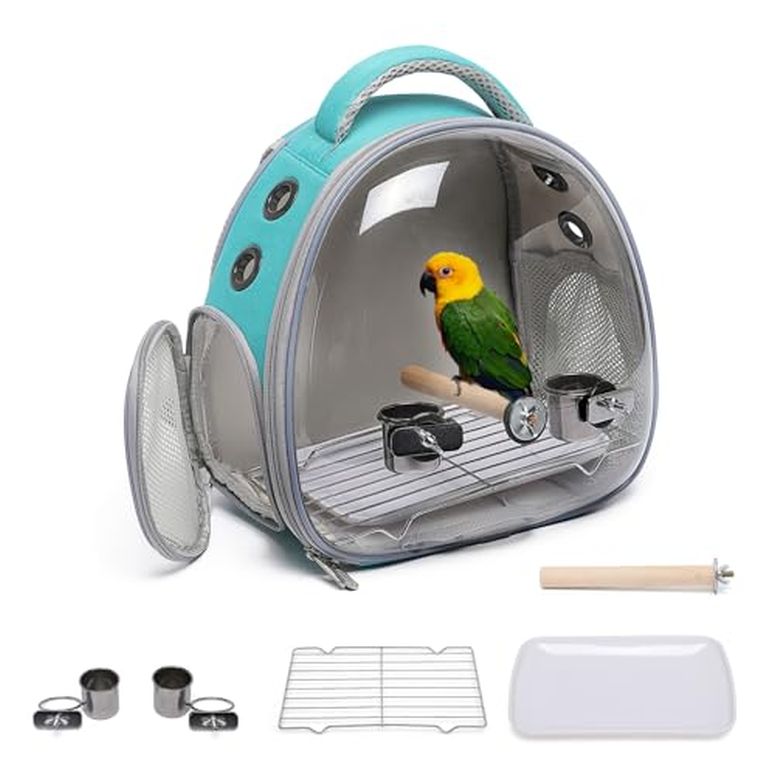 インコ 小鳥 バード トラベルキャリアー Ioview Bird Carrier Cage, Pet Travel Carrier Backpack with Standing Perch,Parrot Cockatiel Carrier bag, Food Bowl for Lovebirds Conures Parakeet Budgie Canary & Small Animal(green+accessories) 【並行輸入品】