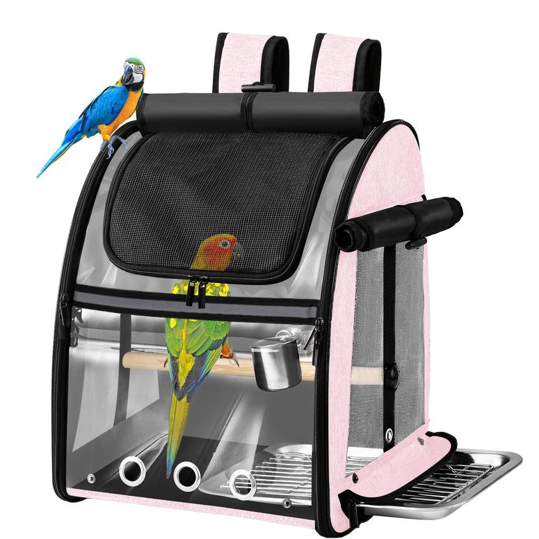 インコ 小鳥 バード トラベルキャリアー SUERTREE Bird Carrier Bag with Indestructible Stainless Steel Mesh, Bird Travel Cage with Stand, Easy to Clean Backpack for Parrot, Portable Bird Travel Bag, Pet Breathable Travel Cage, Pink 【並行輸入品】