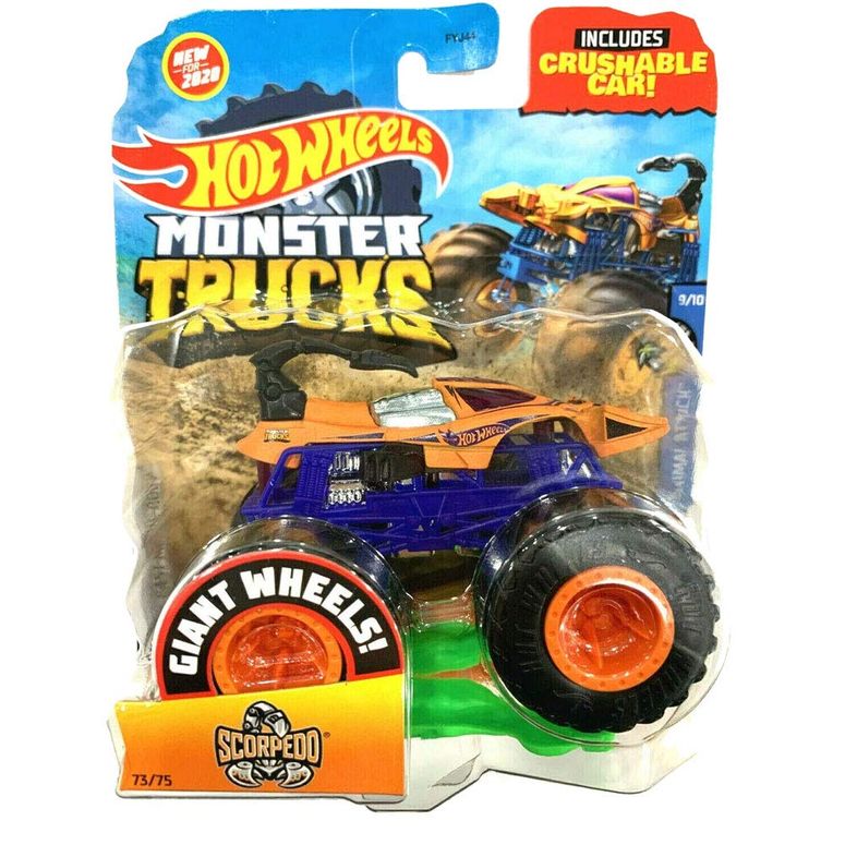 ホットウィール モンスタートラック Hot Wheels Monster Trucks Scorpedo, [Orange] Includes Crushable car 73/75 1:64 Scale 【並行輸入品】