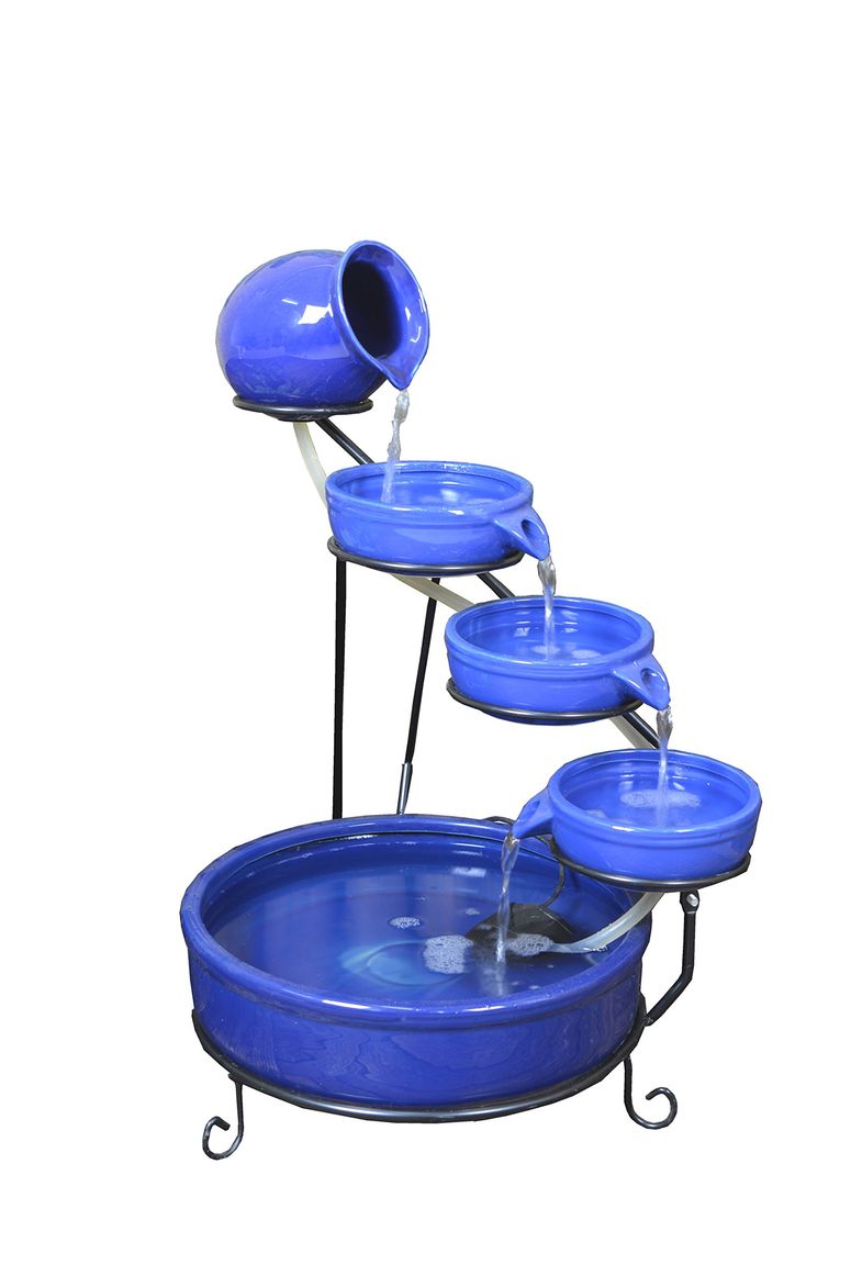 ガーデン 噴水 インテリア噴水 置き型 噴水 滝のオブジェ ウォーターフォールファウンテン ASC Cascade Ceramic Solar Water Fountain Bowls 5 Tierd with Panel Pump Cascading Garden Decoration Bird Iron Frame (Blue Daytime) 【並行輸入品】
