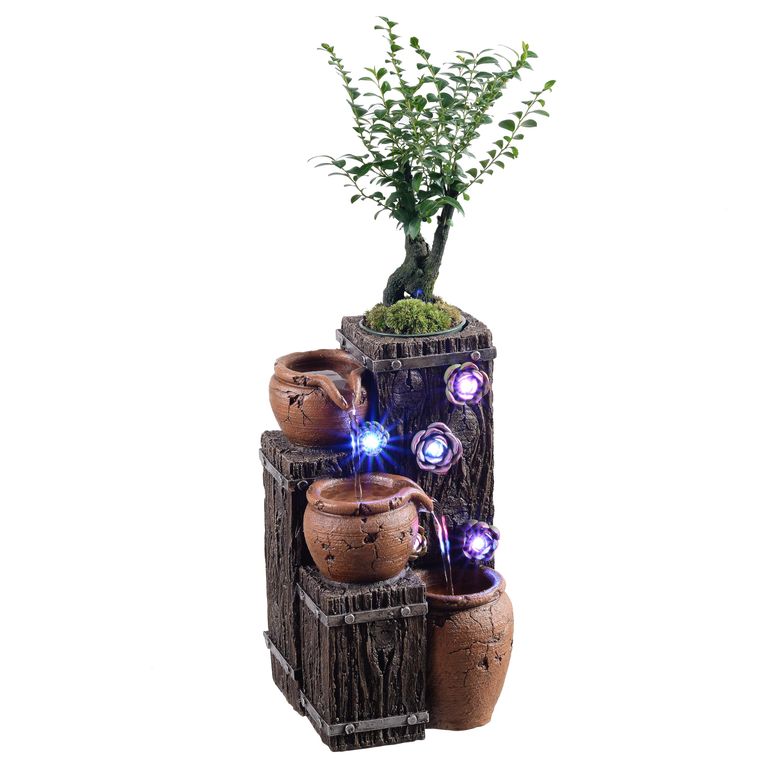 卓上 吹き上げ 滝のオブジェ テーブルトップファウンテン 室内装飾吹き上げ MAOCHI Tabletop Water Fountain,Woodgrain Succulent Growing Fountain with 5 LED Color Changing Lights， Meditation Desk Water Decorative Home Decor，Office Decor or Ho 【並行輸入品】 インテリア・寝具・収納-置物