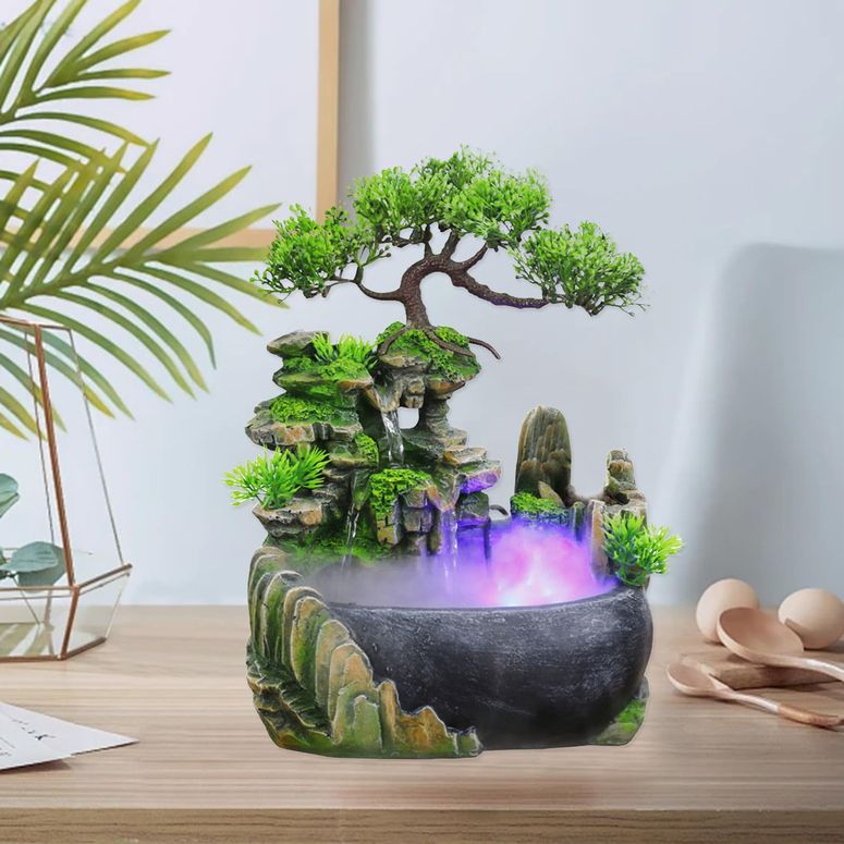 卓上 吹き上げ 滝のオブジェ テーブルトップファウンテン 室内装飾吹き上げ 11\" Mini Desktop Waterfall Bonsai Rock Fountain with LED Lights and Atomizer - Artificial Tabletop Decor, Small Rockery Fountain with Air Purifying \u0026 Humidifying Feat 【並行輸入品】"