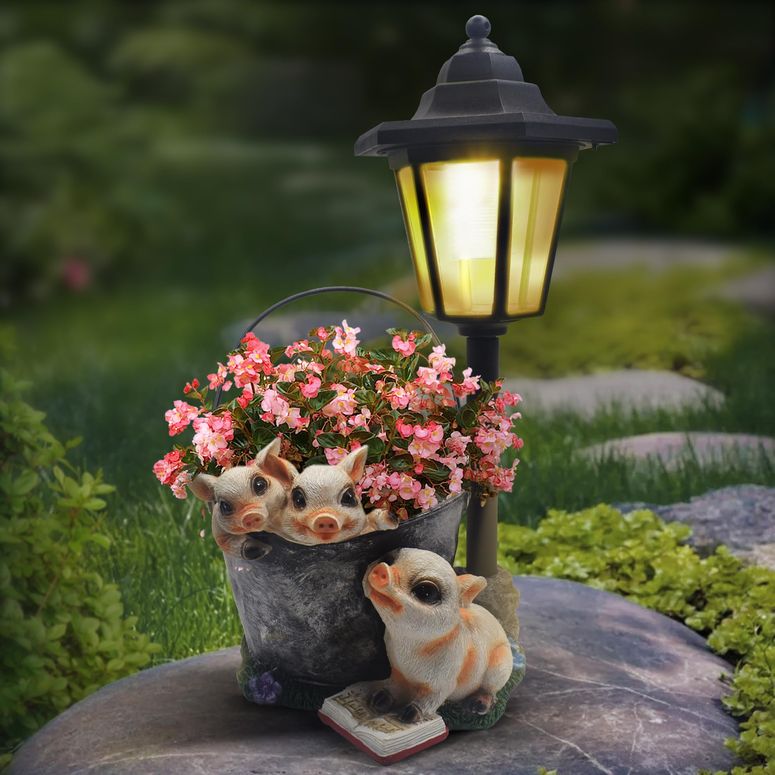 ガーデンライトLEDソーラーライト ソーラーパワー Muzzysse Outdoor Pigs Statues Solar Sculptures with Solar Lights and Flowerpot Funny Garden Decor Animal Figurines Resin Outdoor Statues for Patio Yard Lawn Balcony Gifts 【並行輸入品】