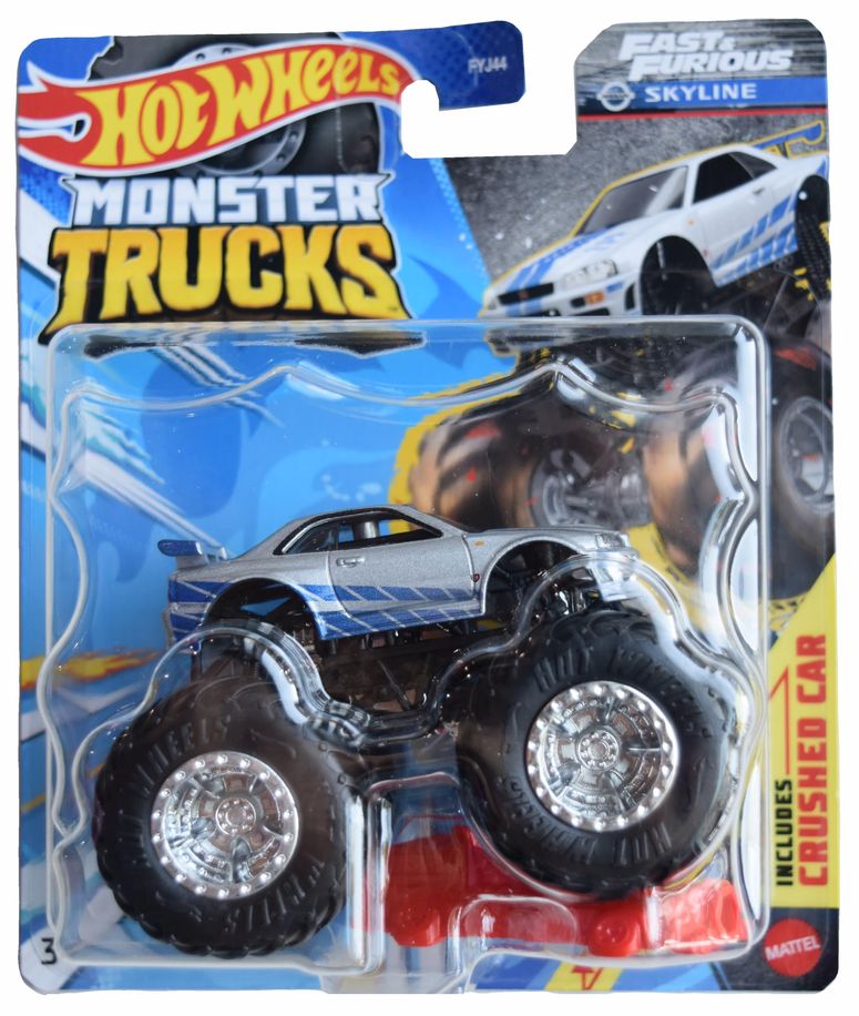 ホットウィール モンスタートラック Hot Wheels Monster Truck Nissan Skyline, Fast & Furious Inclues Crushed Car 【並行輸入品】