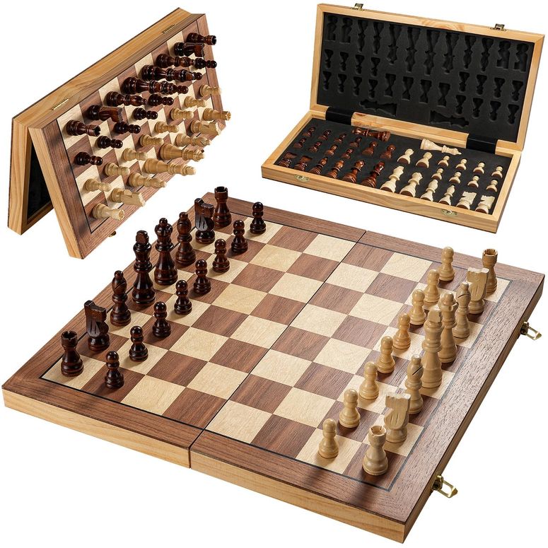 チェスセット Magnetic Chess Board Set for Adults & Kids, 15" Wooden Folding Chess Boards, Handcrafted Portable Travel Chess Game with Pieces Storage Slots 【並行輸入品】｜MJ-MARKET