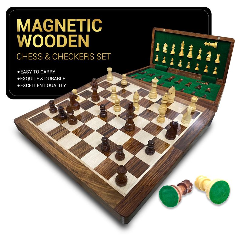 【楽天市場】チェスセット 12 Inches Magnetic Wooden Chess Board Set - 2 Extra Queens ...