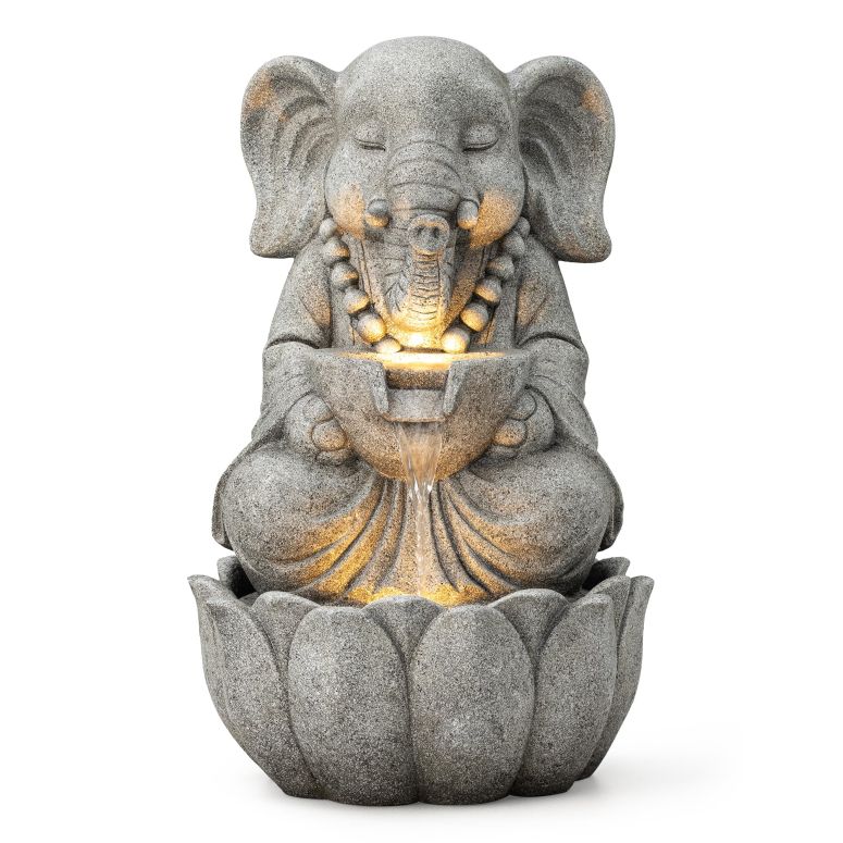 庭園 吹き上げ 室内装飾吹き上げ 置き型 吹き上げ 滝のオブジェ ウォーターフォールファウンテン Glitzhome Outdoor Fountains and Waterfalls Zen-Style Concrete Resin Elephant Water Fountain with LED \u0026 Pump, Garden Patio Water Fountain Yard Foun 【並行輸入品】