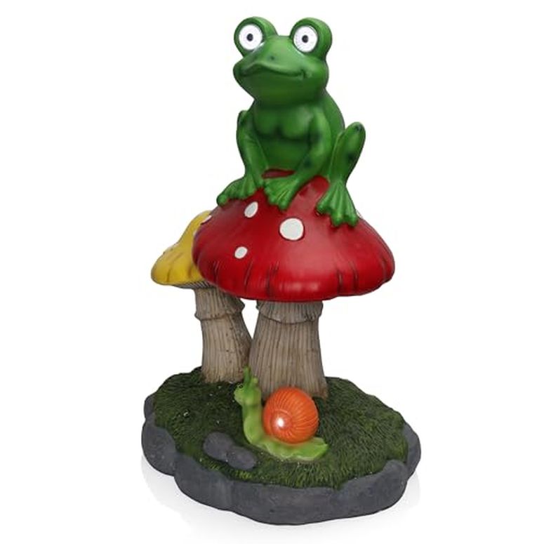 園地ともし火LEDソーラーともし火 ソーラー力強さ Alpine Corporation ZEN390SLR-L Frog on Mushroom Statue with LED Lights, Solar-Powered LED Frog Garden Statue, 24\