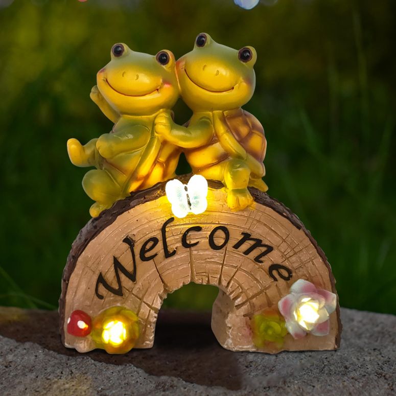 ガーデンライトLEDソーラーライト ソーラーパワー Attivolife Garden Statue Turtle Welcome Decor, Outdoor Solar Light Cute Succulent Frog Face Figurines LED, Patio Lawn Porch Yard Balcony Decor, Unique Housewarming Birthday Gift for Mo 【並行輸入品】