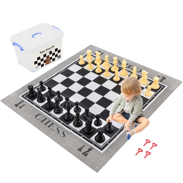 チェスセット ELONGDI Giant Outdoor Chess Set Oversized Plastic Chess Pieces with Bases Lightweight 71" Chess Mat Floor Games for Kids and Adults - 9.8 Inches Tall King & Storage Bins with Lids 【並行輸入品】|MJ-MARKET