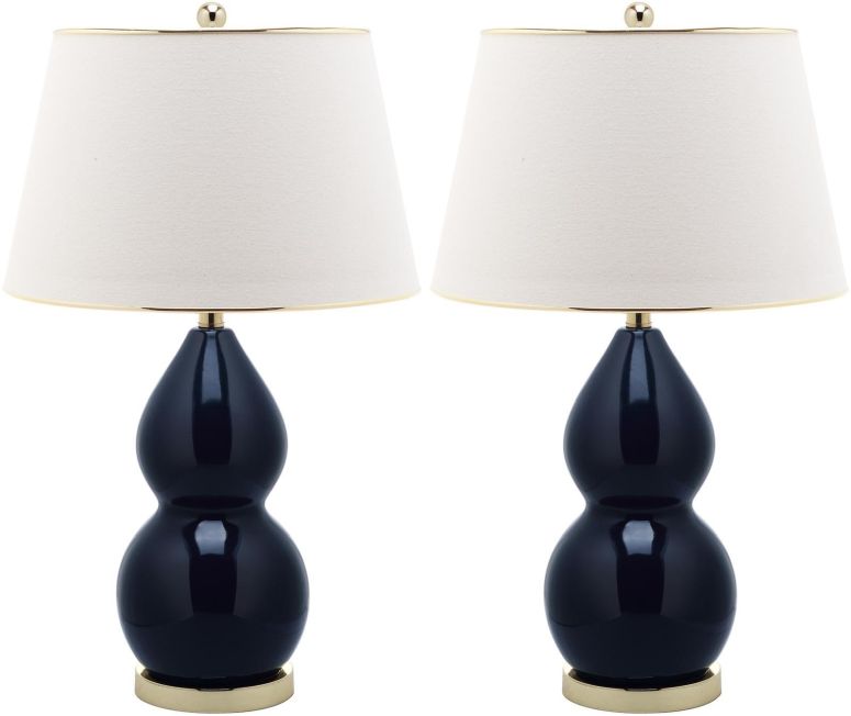 サファヴィヤ safavieh 時刻表照明ランプ サファビヤ サファヴィア SAFAVIEH Lighting Collection Jill Modern Contemporary Navy Double Gourd Ceramic 27-inch Bedroom Living Room Home Office Desk Nightstand Table Lamp Set of 2 (LED Bulbs Inc 【並行輸入品】