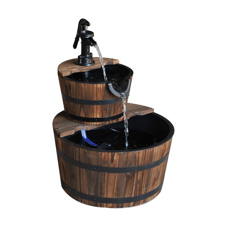 苑地 吹き上げ 室内装飾吹き上げ 置き型 吹き上げ 滝のオブジェ ウォーターフォールファウンテン Outsunny Wood Freestanding Fountain with 2 Tier Waterfall Barrel, Electric Pump for Garden Decor, Lawn, Backyard 【並行輸入品】