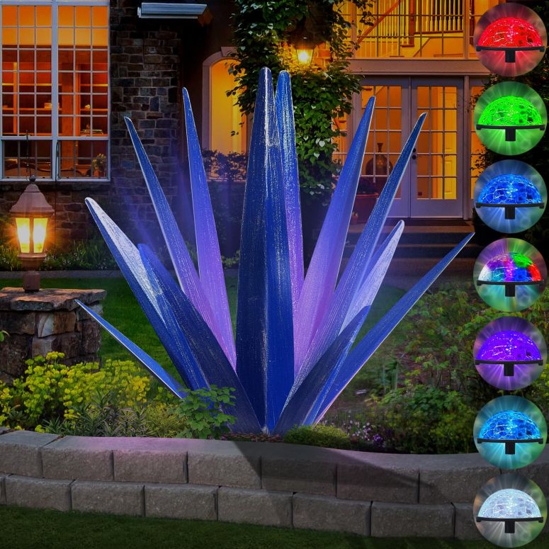 ガーデンライトLEDソーラーライト ソーラーパワー KODIBO Large Tequila Rustic Sculpture, Rustic Metal Agave Plants for Outdoor Patio Yard, Home Decor Hand Painted Metal Agave Garden Yard Statue, Outdoor Lawn Ornaments (Dark Blue - L ( 【並行輸入品】